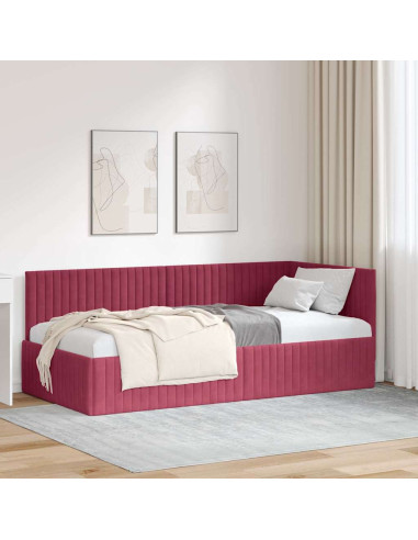 Cornice del letto ad angolo Rosso vino 90 x 200 cm Velluto