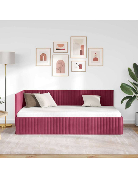 Cornice del letto ad angolo Rosso vino 90 x 200 cm Velluto