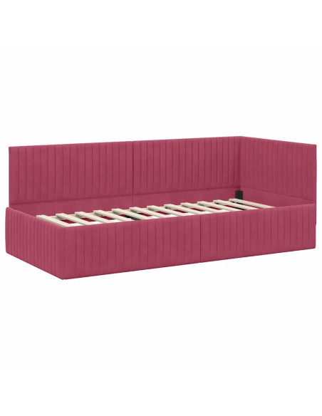 Cornice del letto ad angolo Rosso vino 90 x 200 cm Velluto