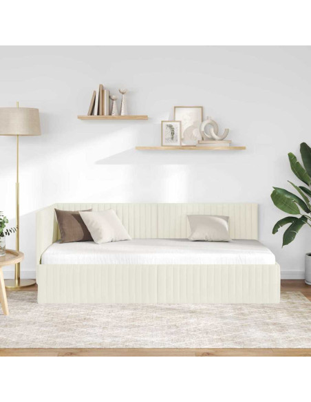 Cornice del letto ad angolo Crema 90 x 200 cm Velluto