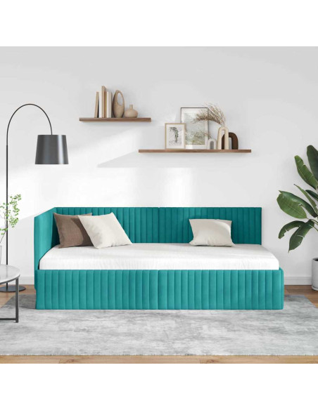 Cornice del letto ad angolo Turchese 90 x 200 cm Velluto