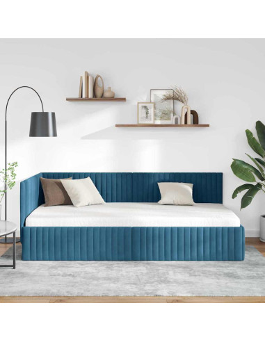Cornice del letto ad angolo Blu 100 cm x 200 cm Velluto