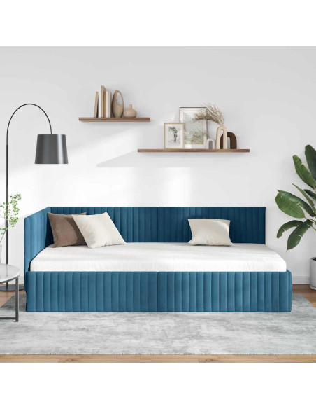 Cornice del letto ad angolo Blu 100 cm x 200 cm Velluto