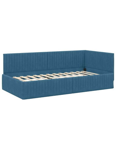 Cornice del letto ad angolo Blu 100 cm x 200 cm Velluto