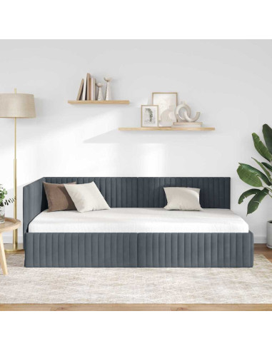 Cornice del letto ad angolo Grigio scuro 100 x 200 cm Velluto