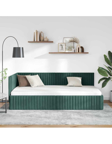 Cornice del letto ad angolo Verde scuro 100 x 200 cm Velluto