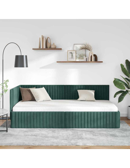 Cornice del letto ad angolo Verde scuro 100 x 200 cm Velluto