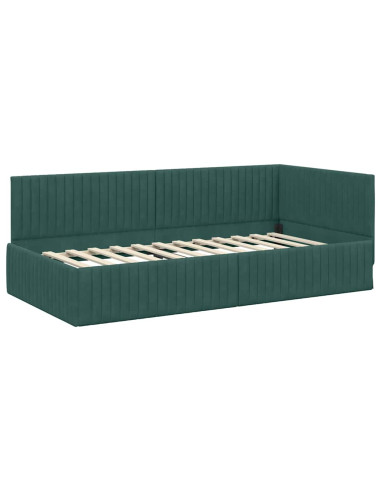 Cornice del letto ad angolo Verde scuro 100 x 200 cm Velluto