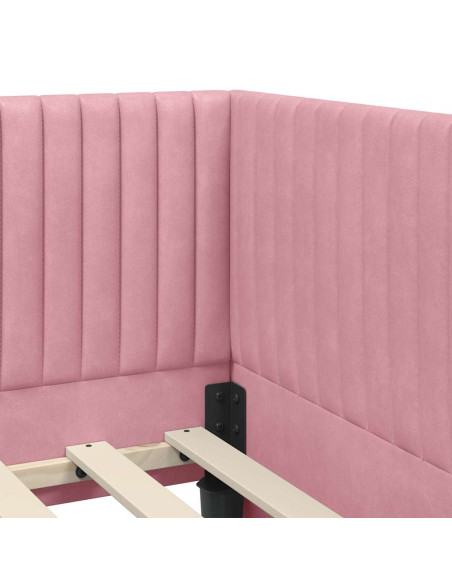 Cornice del letto ad angolo Rosa 100 x 200 cm Velluto
