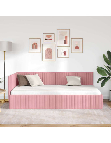 Cornice del letto ad angolo Rosa 100 x 200 cm Velluto