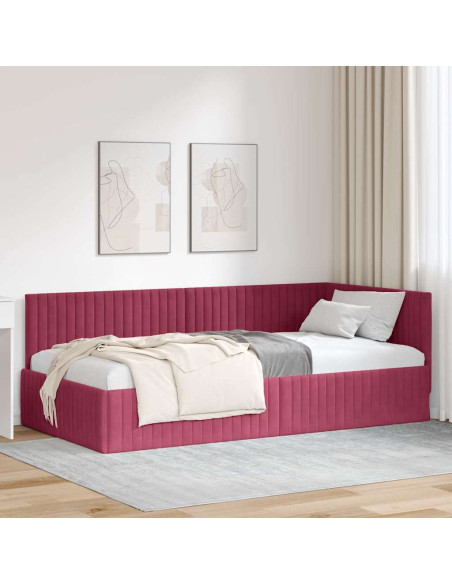 Cornice del letto ad angolo Rosso vino 100 x 200 cm Velluto