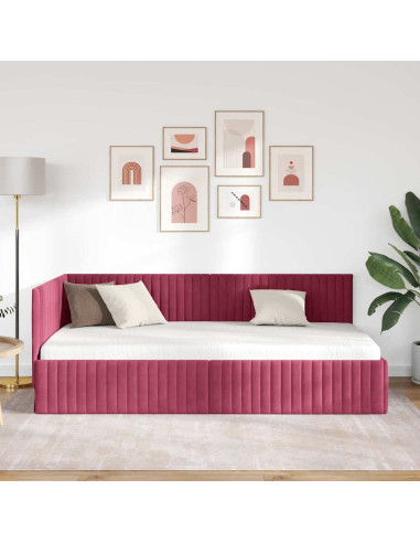 Cornice del letto ad angolo Rosso vino 100 x 200 cm Velluto