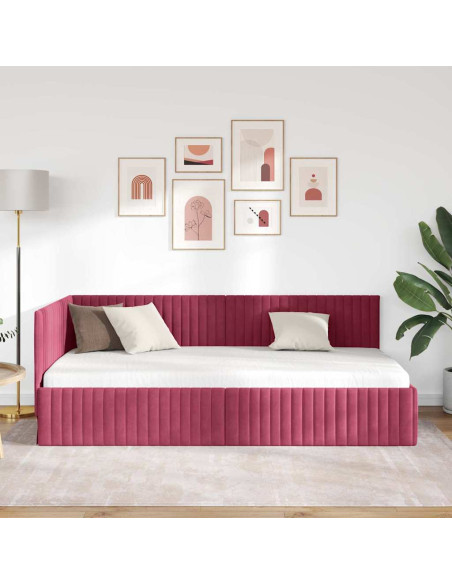 Cornice del letto ad angolo Rosso vino 100 x 200 cm Velluto