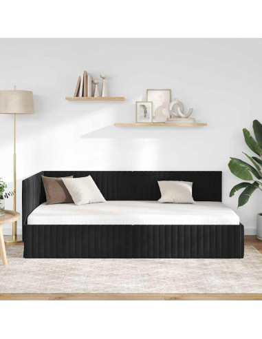 Cornice del letto ad angolo Nero 100 cm x 200 cm Velluto