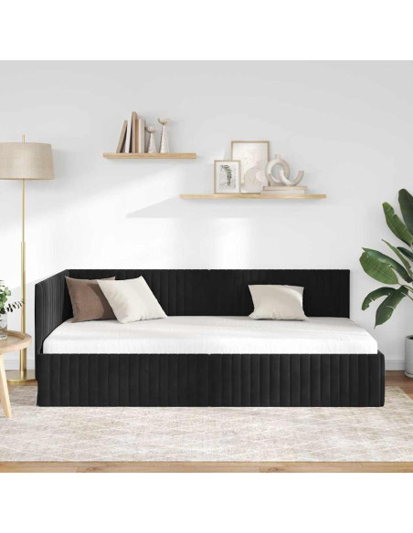 Cornice del letto ad angolo Nero 100 cm x 200 cm Velluto