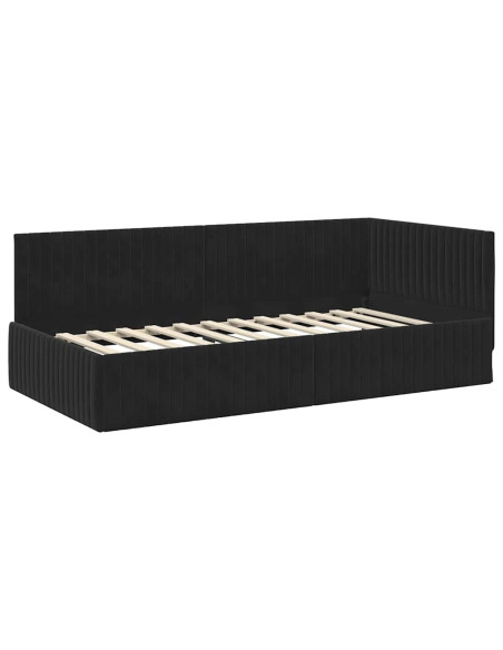 Cornice del letto ad angolo Nero 100 cm x 200 cm Velluto