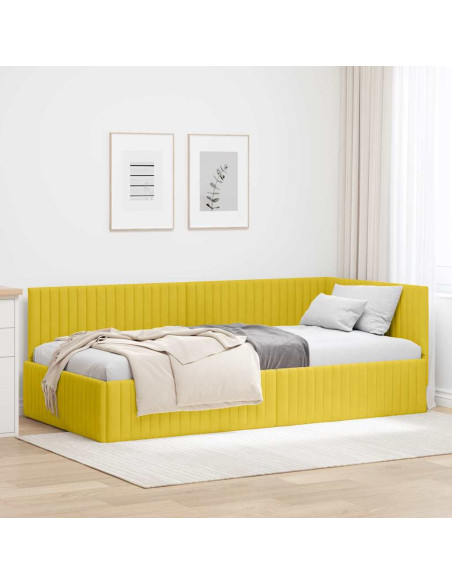Cornice del letto ad angolo Giallo 100 x 200 cm Velluto