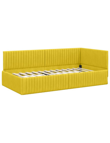 Cornice del letto ad angolo Giallo 100 x 200 cm Velluto