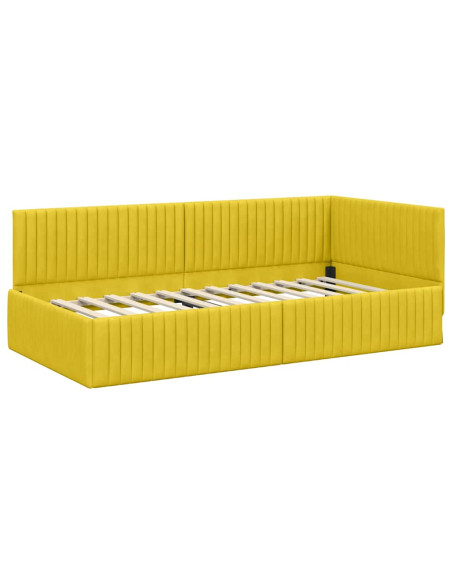 Cornice del letto ad angolo Giallo 100 x 200 cm Velluto