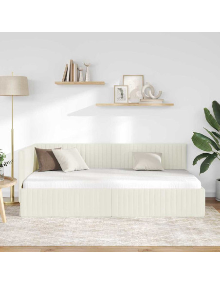 Cornice del letto ad angolo Crema 100 x 200 cm Velluto