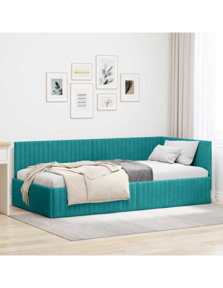 Cornice del letto ad angolo Turchese 100 x 200 cm Velluto