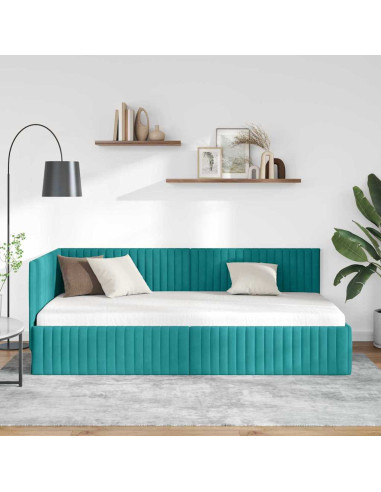Cornice del letto ad angolo Turchese 100 x 200 cm Velluto