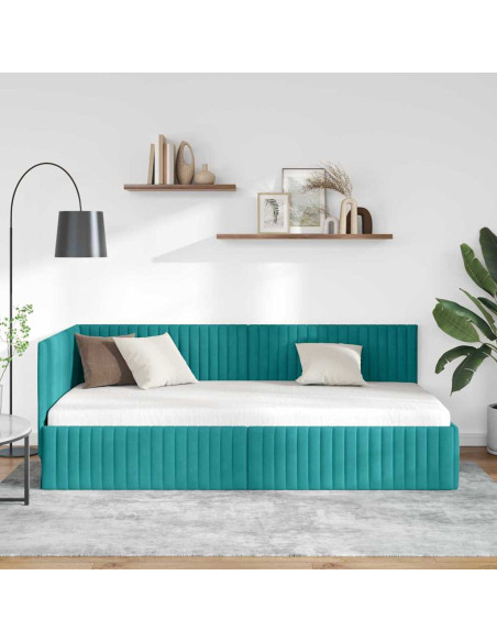 Cornice del letto ad angolo Turchese 100 x 200 cm Velluto