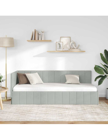 Cornice del letto ad angolo Grigio chiaro 80 x 200 cm Velluto