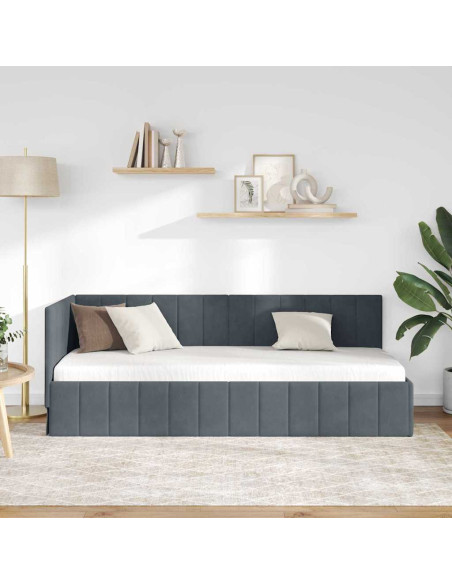 Cornice del letto ad angolo Grigio scuro 80 x 200 cm Velluto