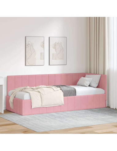 Cornice del letto ad angolo Rosa 80 x 200 cm Velluto
