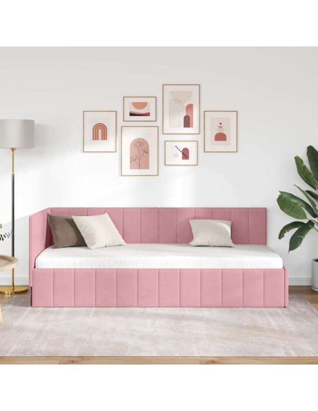 Cornice del letto ad angolo Rosa 80 x 200 cm Velluto