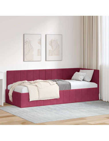 Cornice del letto ad angolo Rosso vino 80 x 200 cm Velluto