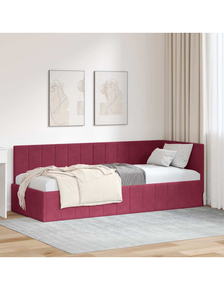 Cornice del letto ad angolo Rosso vino 80 x 200 cm Velluto