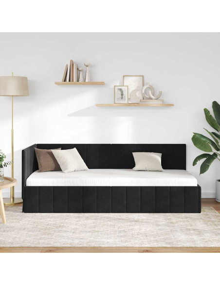 Cornice del letto ad angolo Nero 80 x 200 cm Velluto