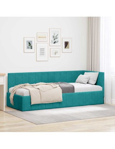 Cornice del letto ad angolo Turchese 80 x 200 cm Velluto