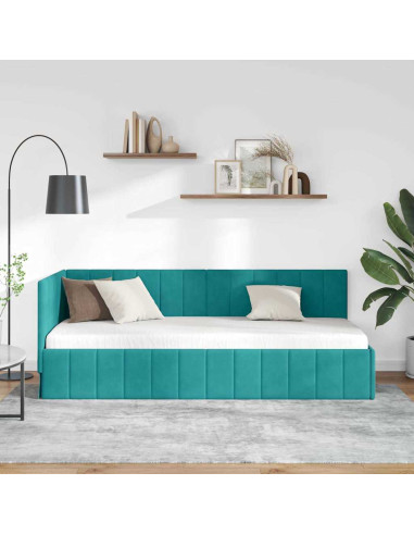 Cornice del letto ad angolo Turchese 80 x 200 cm Velluto