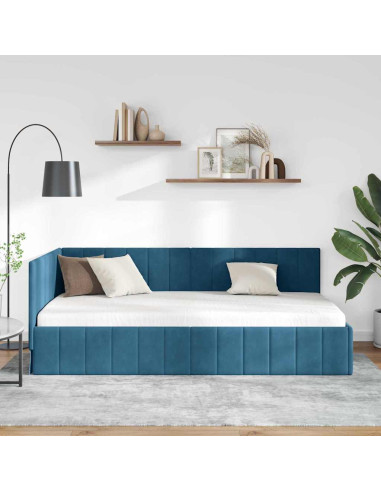 Cornice del letto ad angolo Blu 90 cm x 190 cm Velluto