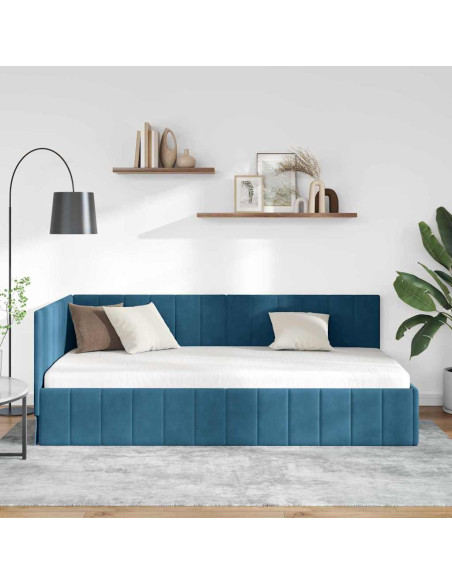 Cornice del letto ad angolo Blu 90 cm x 190 cm Velluto