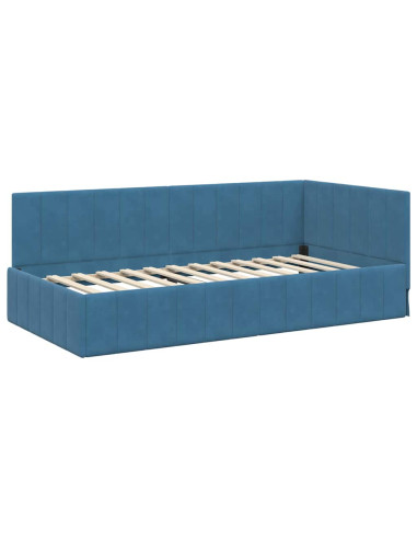 Cornice del letto ad angolo Blu 90 x 190 cm Velluto