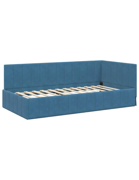 Cornice del letto ad angolo Blu 90 cm x 190 cm Velluto