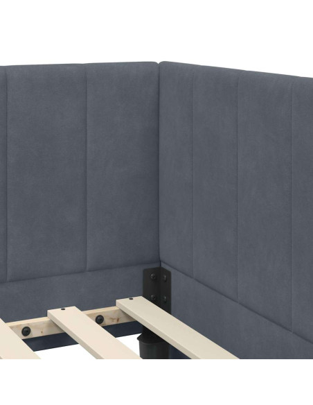Cornice del letto ad angolo Grigio scuro 90 x 190 cm Velluto