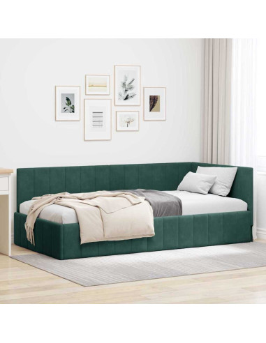 Cornice del letto ad angolo Verde scuro 90 x 190 cm Velluto