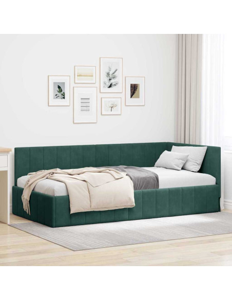 Cornice del letto ad angolo Verde scuro 90 x 190 cm Velluto
