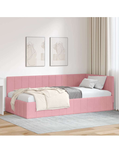 Cornice del letto ad angolo Rosa 90 x 190 cm Velluto