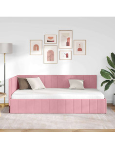 Cornice del letto ad angolo Rosa 90 cm x 190 cm Velluto 2