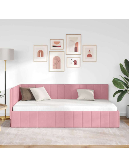 Cornice del letto ad angolo Rosa 90 cm x 190 cm Velluto