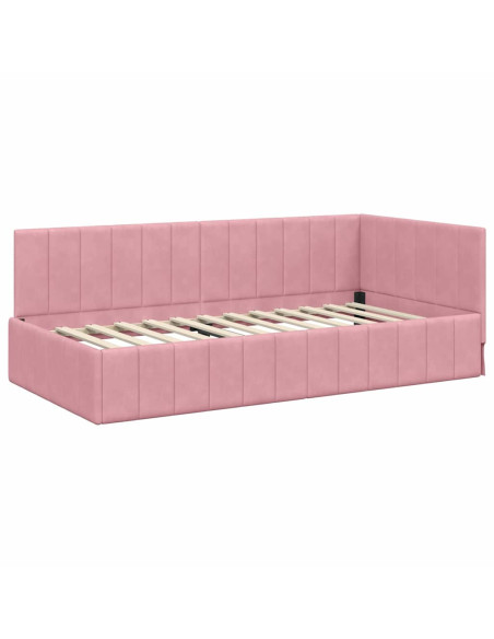 Cornice del letto ad angolo Rosa 90 x 190 cm Velluto
