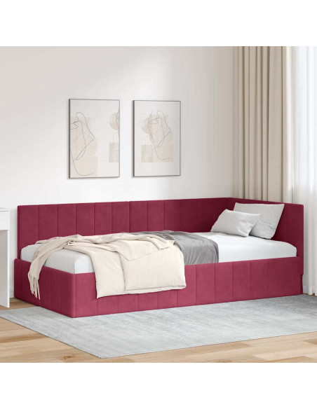 Cornice del letto ad angolo Rosso vino 90 x 190 cm Velluto
