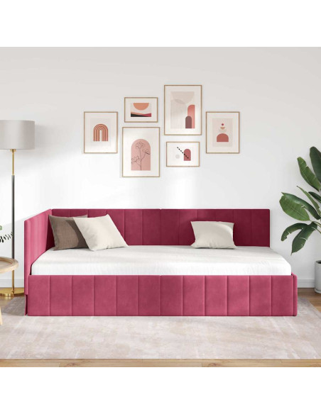 Cornice del letto ad angolo Rosso vino 90 x 190 cm Velluto