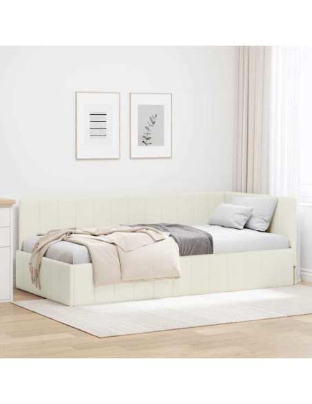 Cornice del letto ad angolo Crema 90 x 190 cm Velluto